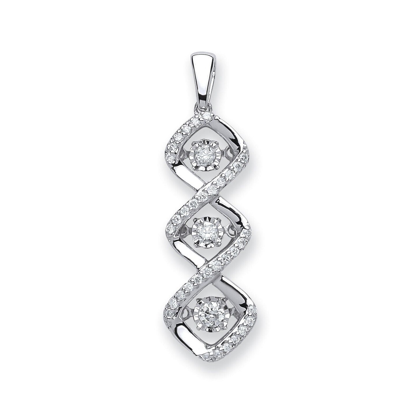 9ct White Gold 0.25ct Dancing Diamond Drop Pendant Hallmarked