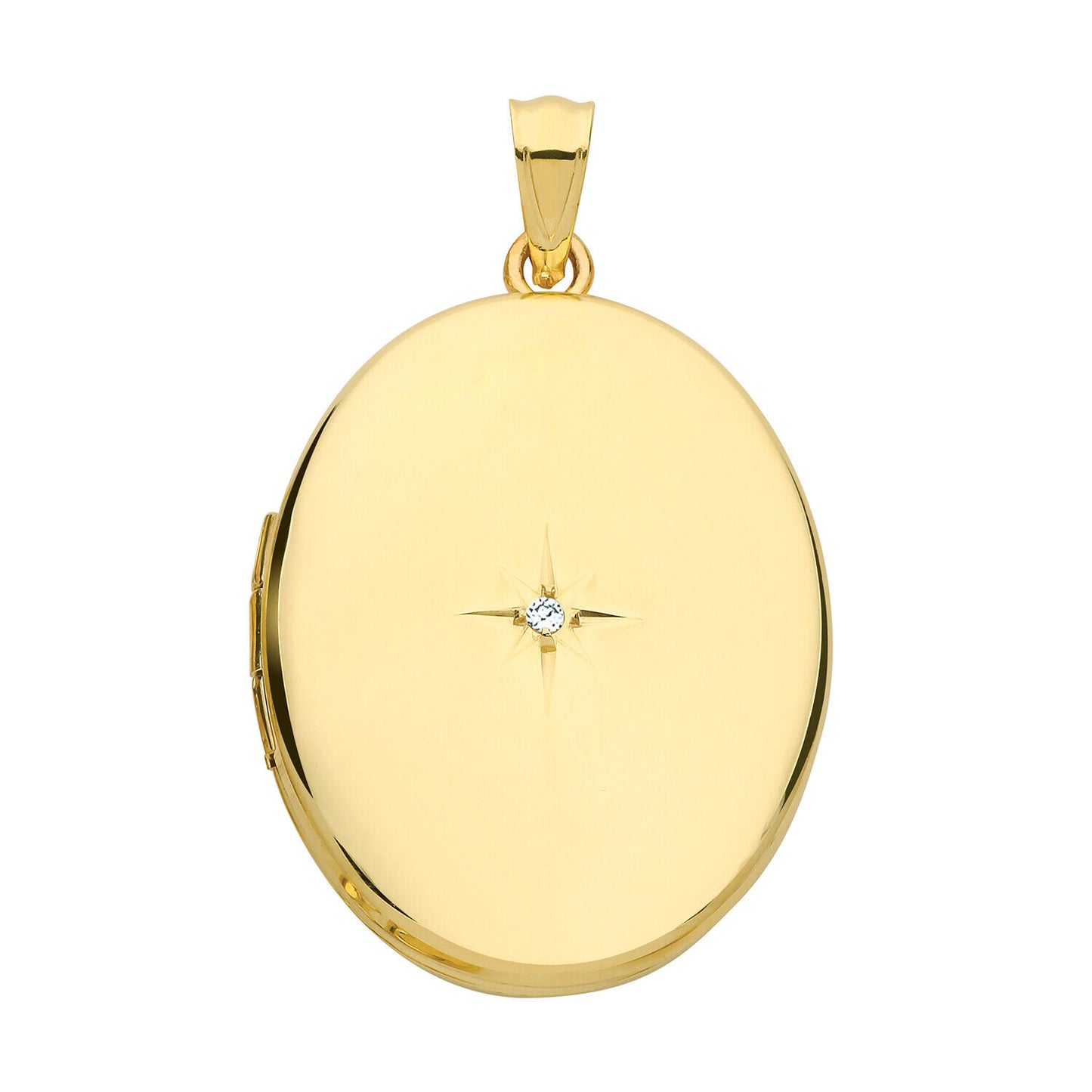 Real Diamond Oval Locket Solid 9ct Yellow Gold 28 x 21mm Hallmarked