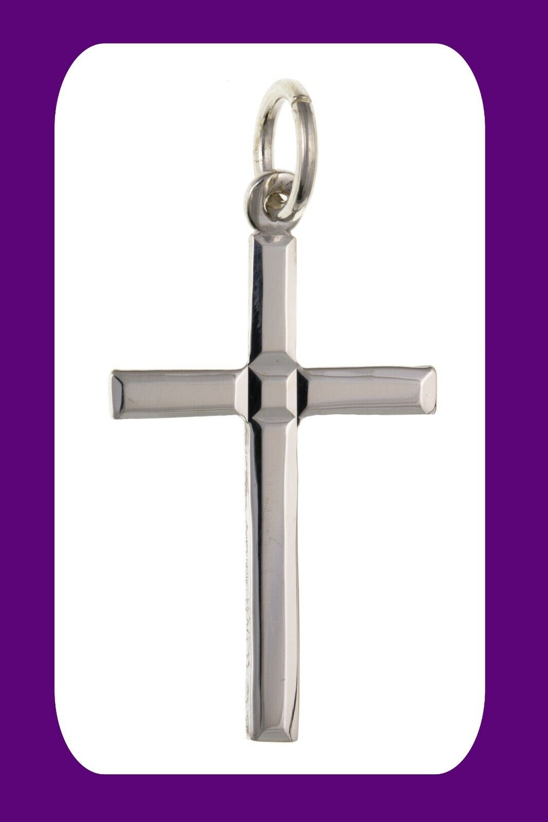 Sterling Silver Plain Cross Pendant Diamond Cut Centre 925 Hallmark 23 x 14mm