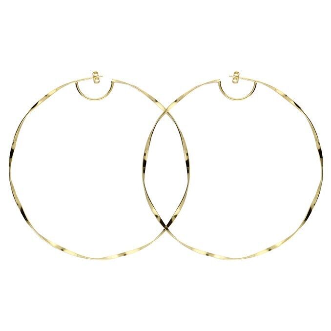 Large Hoop Earrings 80mm Twist with Stud Fitting Yellow Gold on Sterling Silver