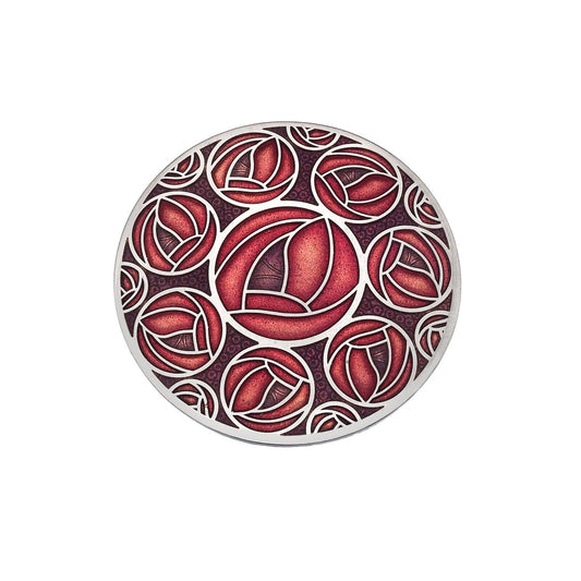 42mm Mackintosh Rose Brooch Red Silver Plated Brand New Gift Packaging