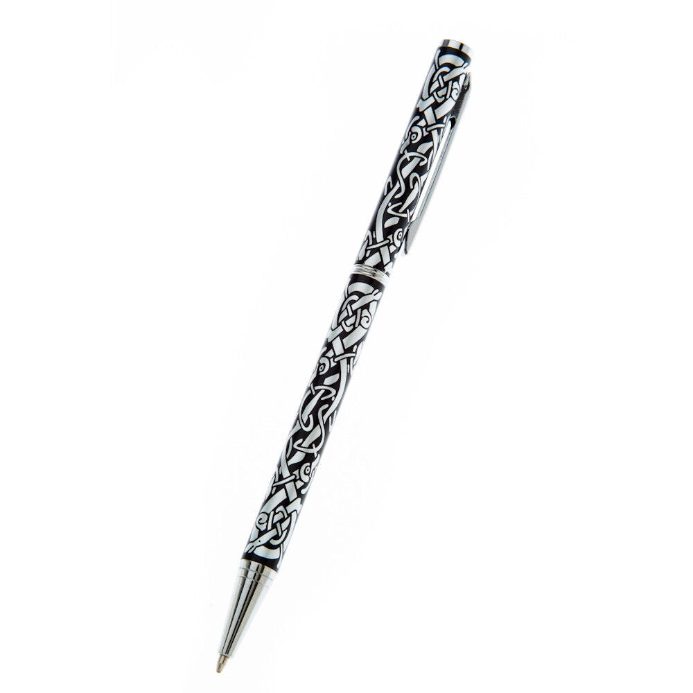 Ballpoint Pen Silver Plated Celtic Dragon Designer Black Ink Brand New & Boxed