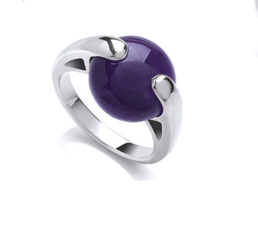 Amethyst Ring Solitaire Solid Sterling Silver Cabachon Stone
