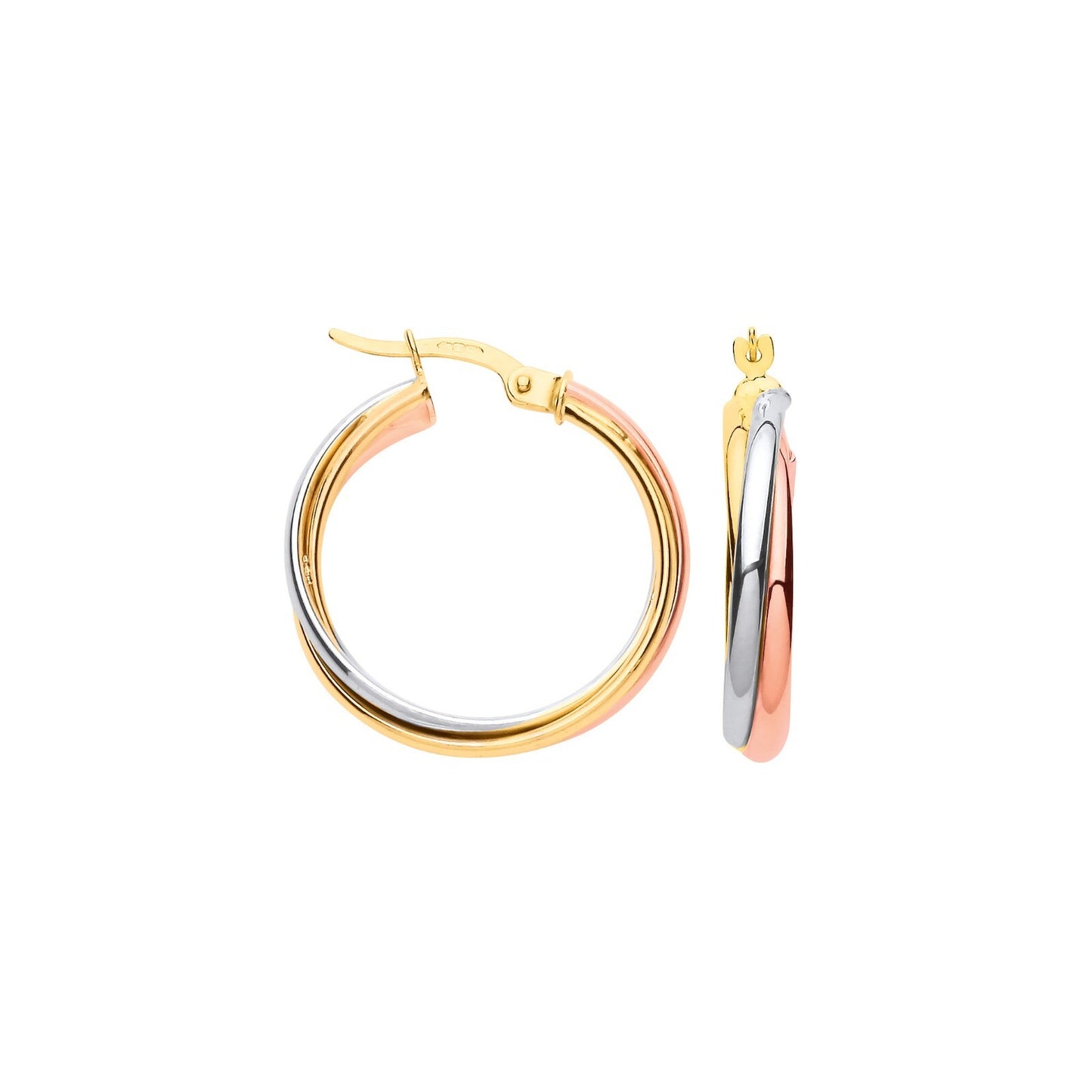 Russian Wedding Hoop Earrings 9ct three Colour Gold Hallmarked 23mm