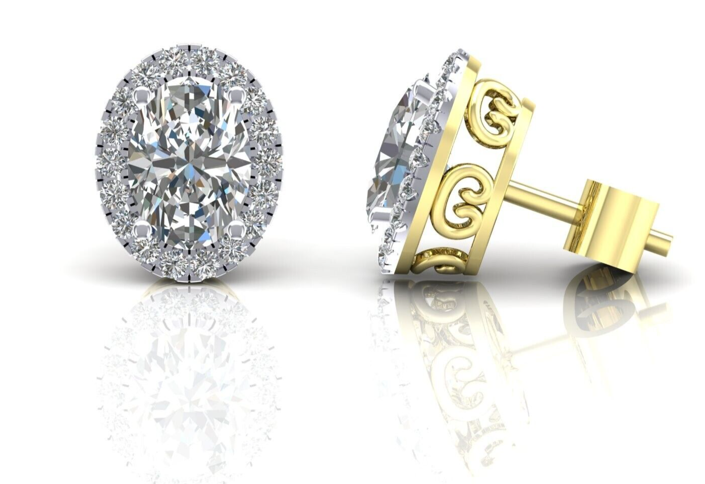 9ct Yellow Gold Zircon Cluster Stud Earrings Oval Studs Hallmarked
