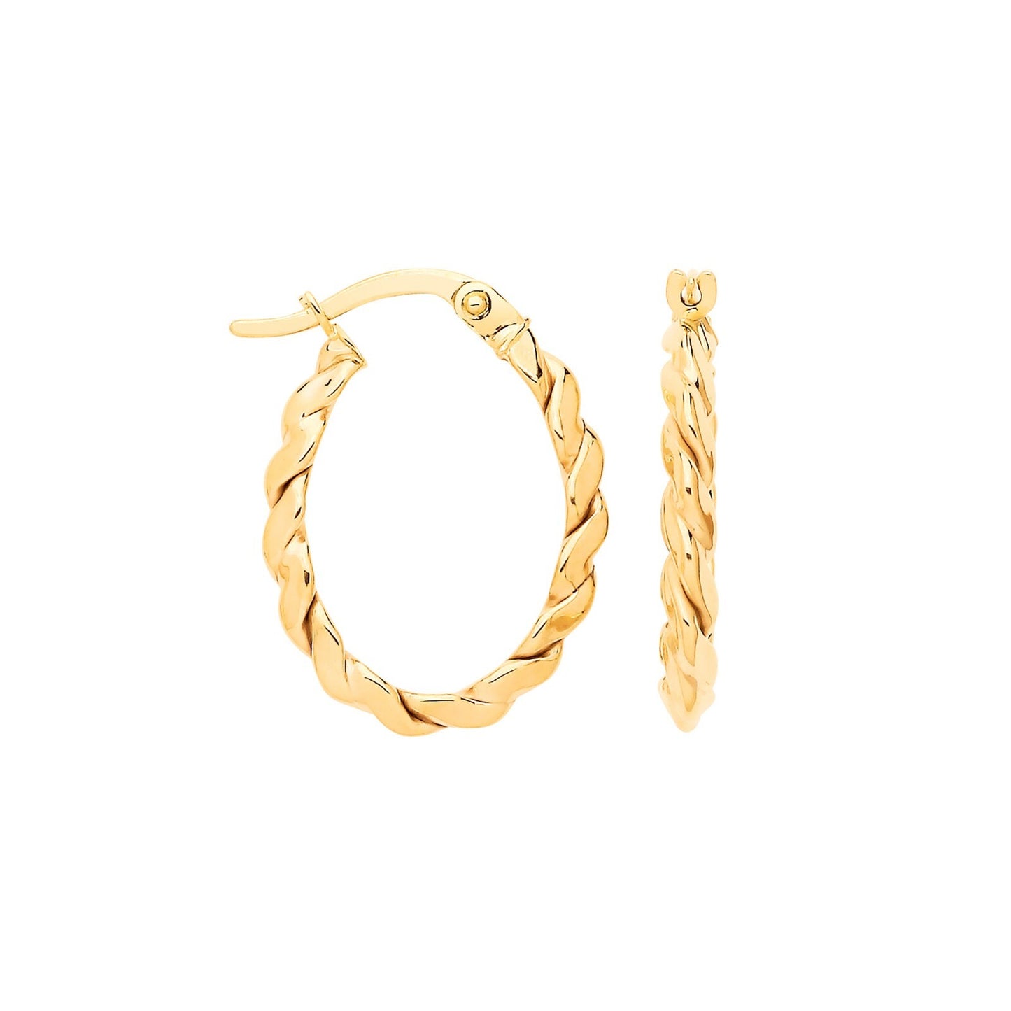 Twisted Oval Hoop Earrings 9ct Yellow Gold Hoops Hallmarked 21 x 16mm