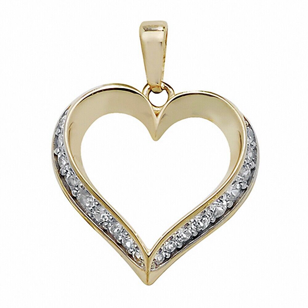 Open Heart Pendant Yellow Gold 18mm x 15mm British Made