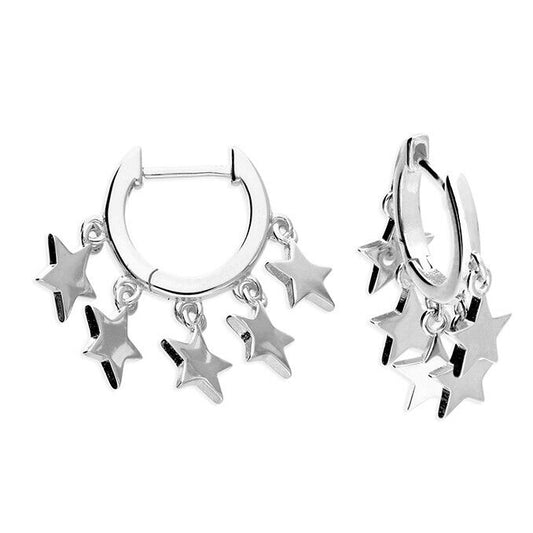 Multi Star Huggie Hoop Earrings Sterling Silver 925 hallmark