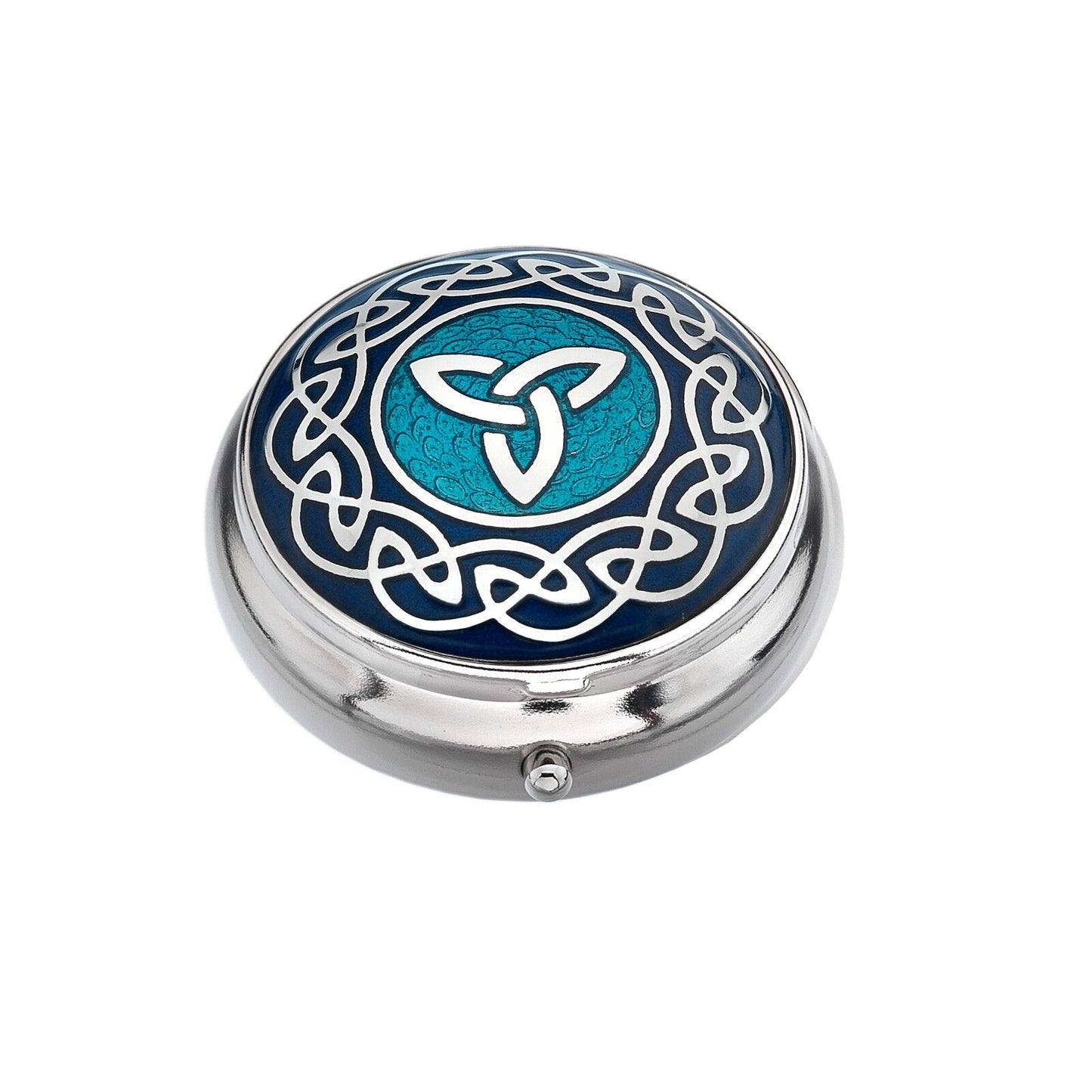 Pillbox Silver Plated Celtic Trinity Knot Blue Brand New and Boxed