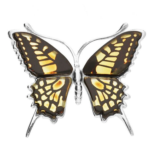Gorgeous Amber Butterfly Pendant and Chain Solid Sterling Silver 925