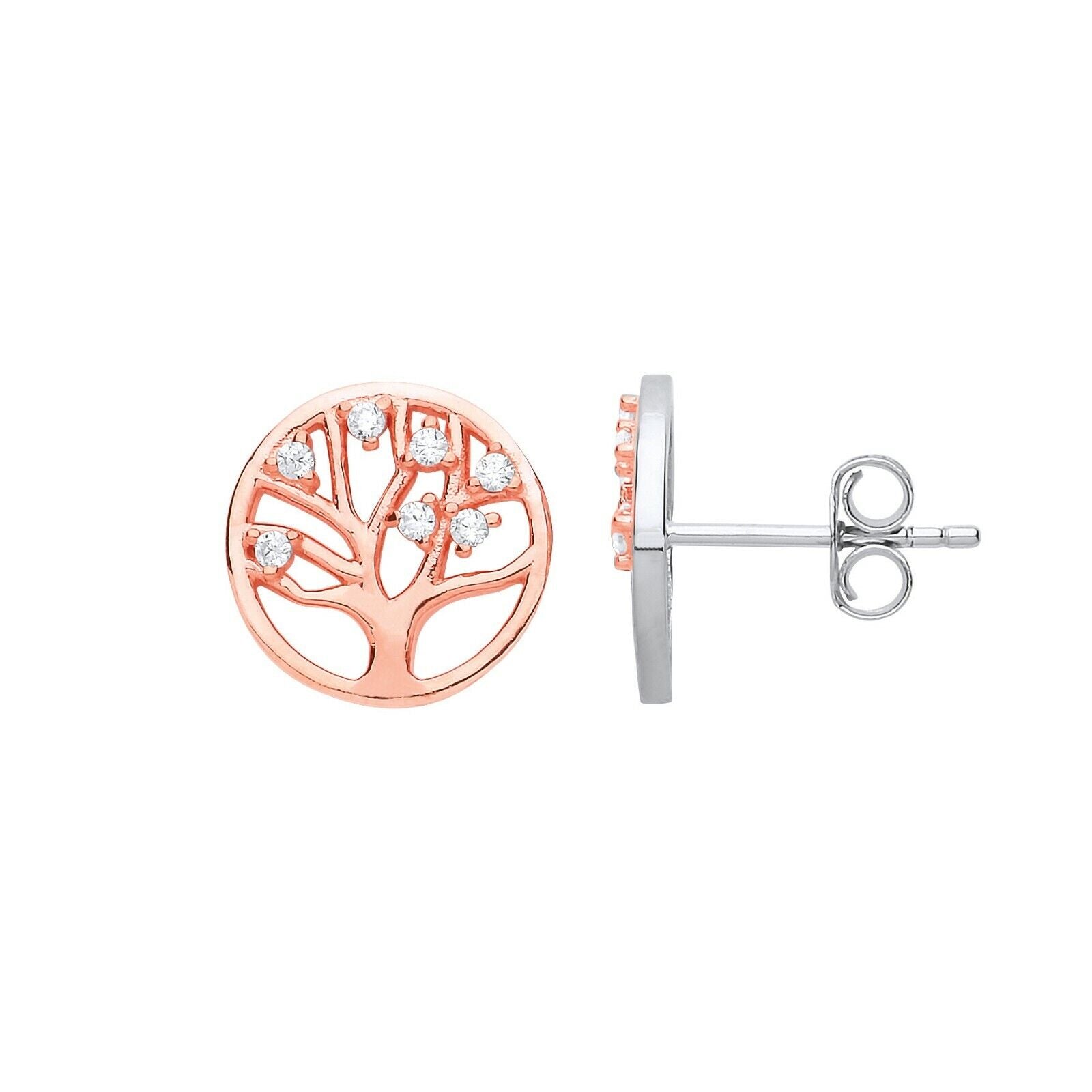 Tree of Life Earrings Sterling Silver Stud Rose Gold Plated 925 Hallmark