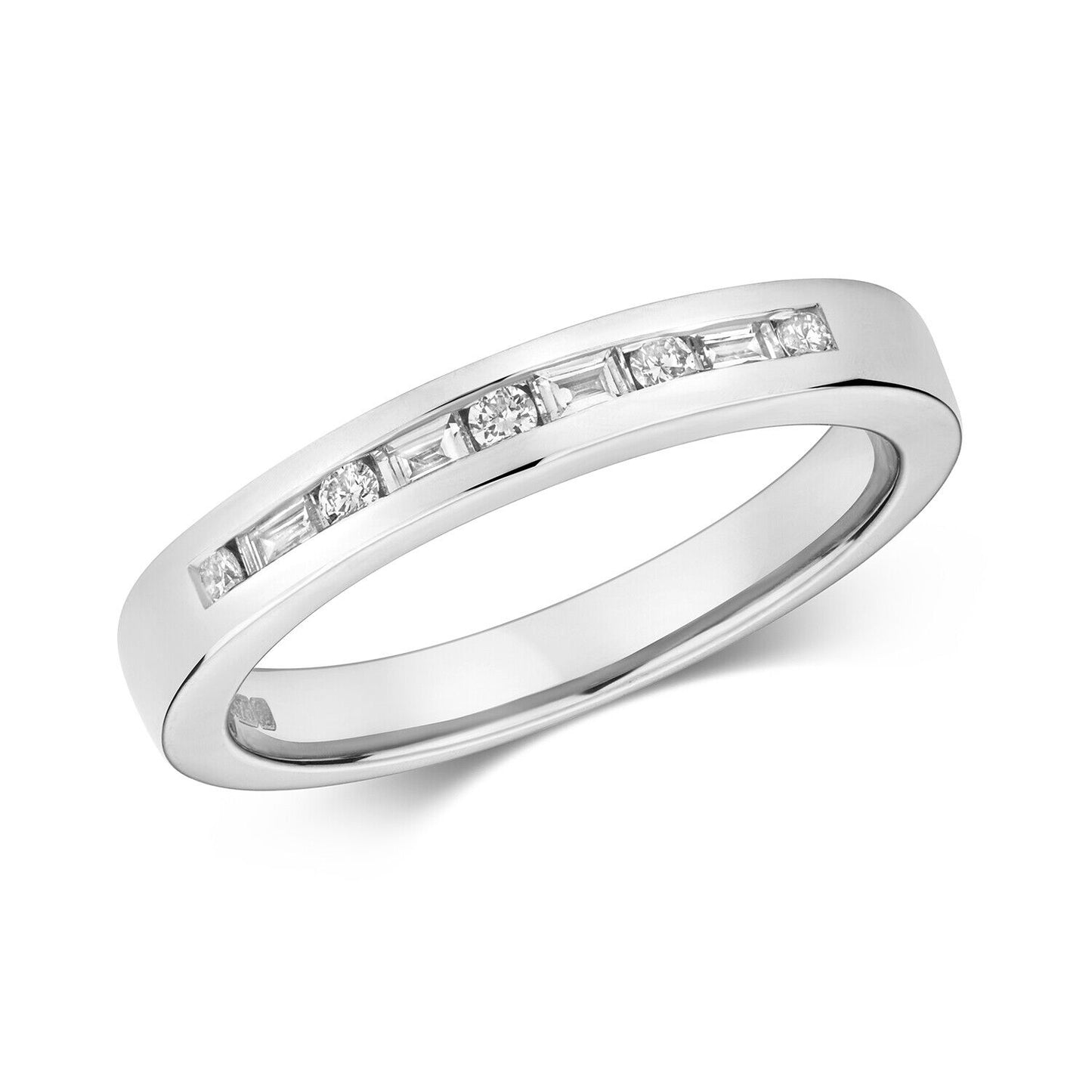 Real Diamond Half Eternity Ring 9ct White Gold Round and Baguette Cut Band