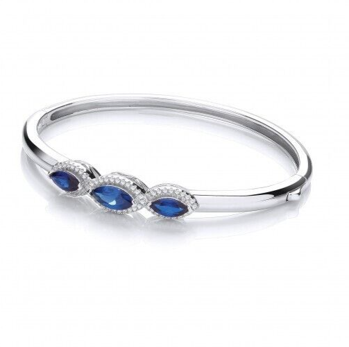 Sapphire Marquise Bangle Solid Sterling Silver Luxurious Packaging