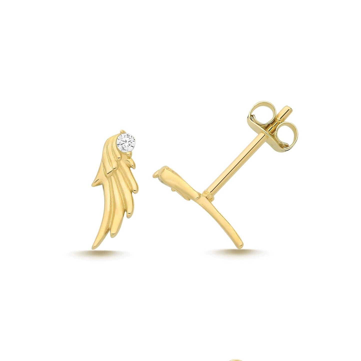 9ct Gold Wing Design Stud Earrings Moissanite Gemstone Yellow Gold
