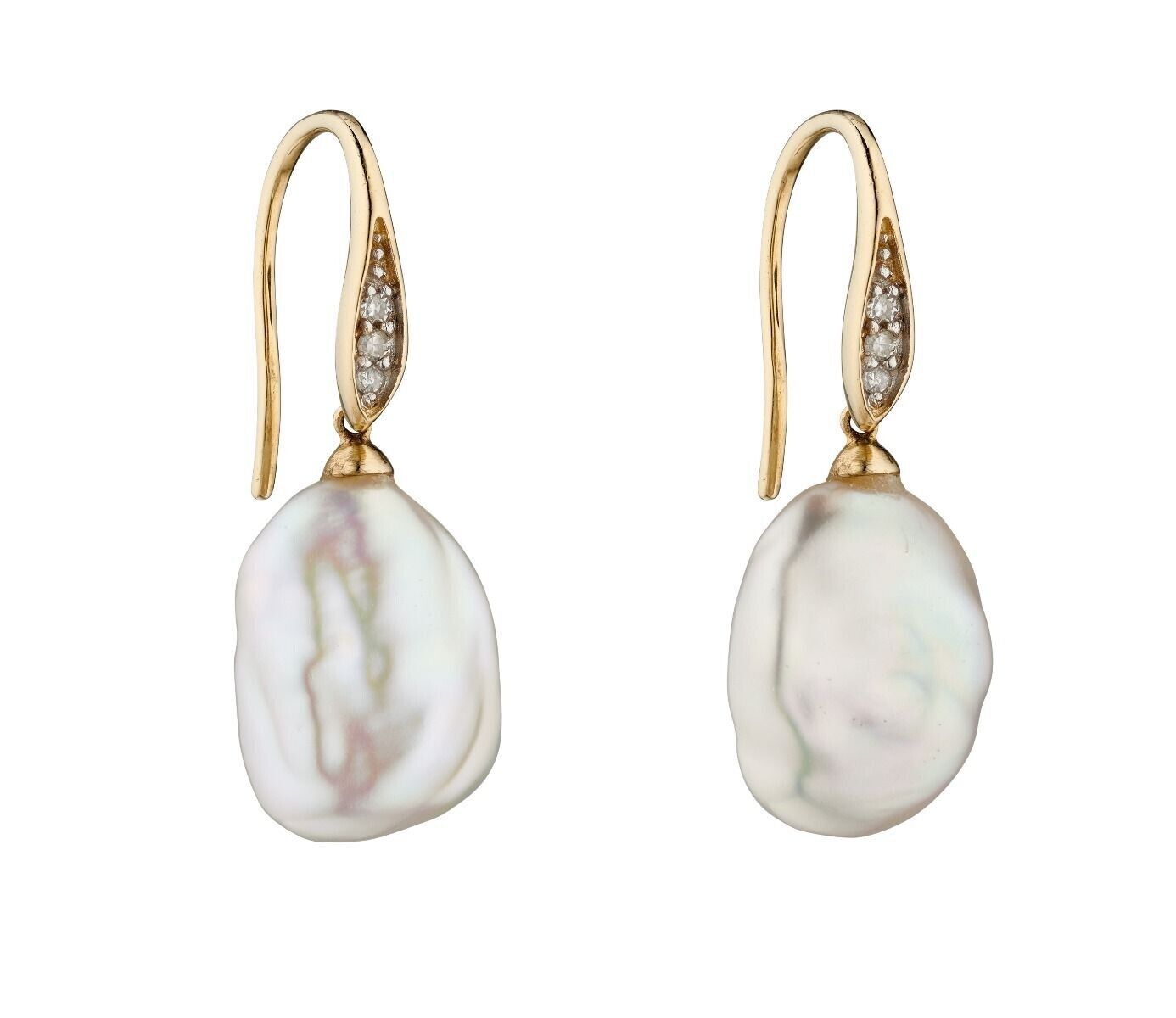 Keshi Pearl and Diamond Pendant and Earrings Set Yellow Gold 16 18 or 20" Chain