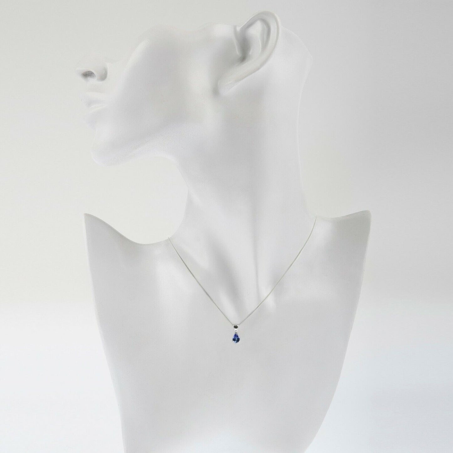 Tanzanite Pear Solitaire Pendant White Gold Hallmarked 18" Chain British Made