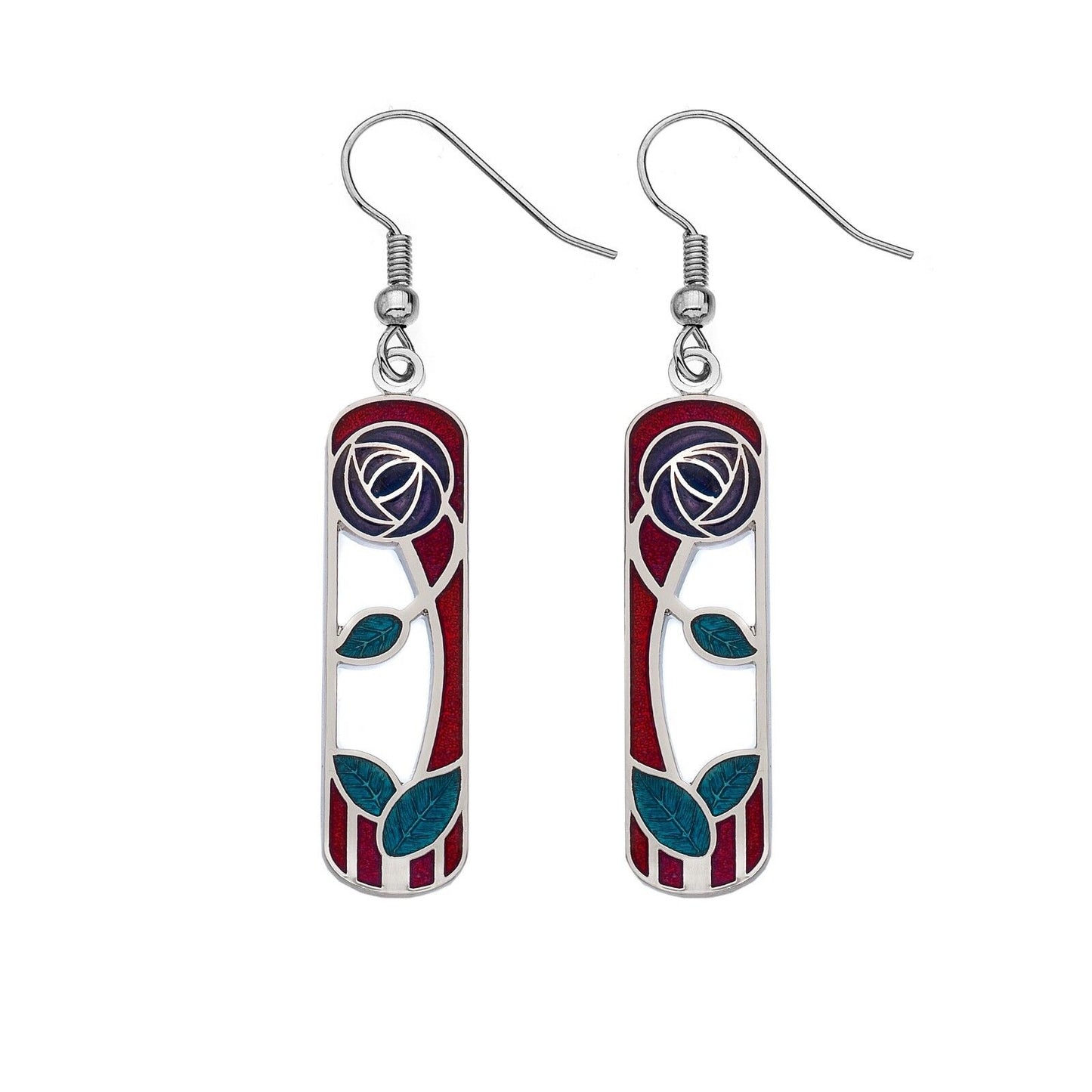 Mackintosh Rose and Leaf Drop Earrings Silver Plated Branded Packaging