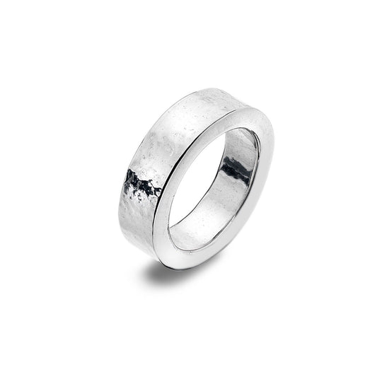 Solid Silver Hammered Wedding Band Ring Full UK Hallmark Size K - Z Unisex