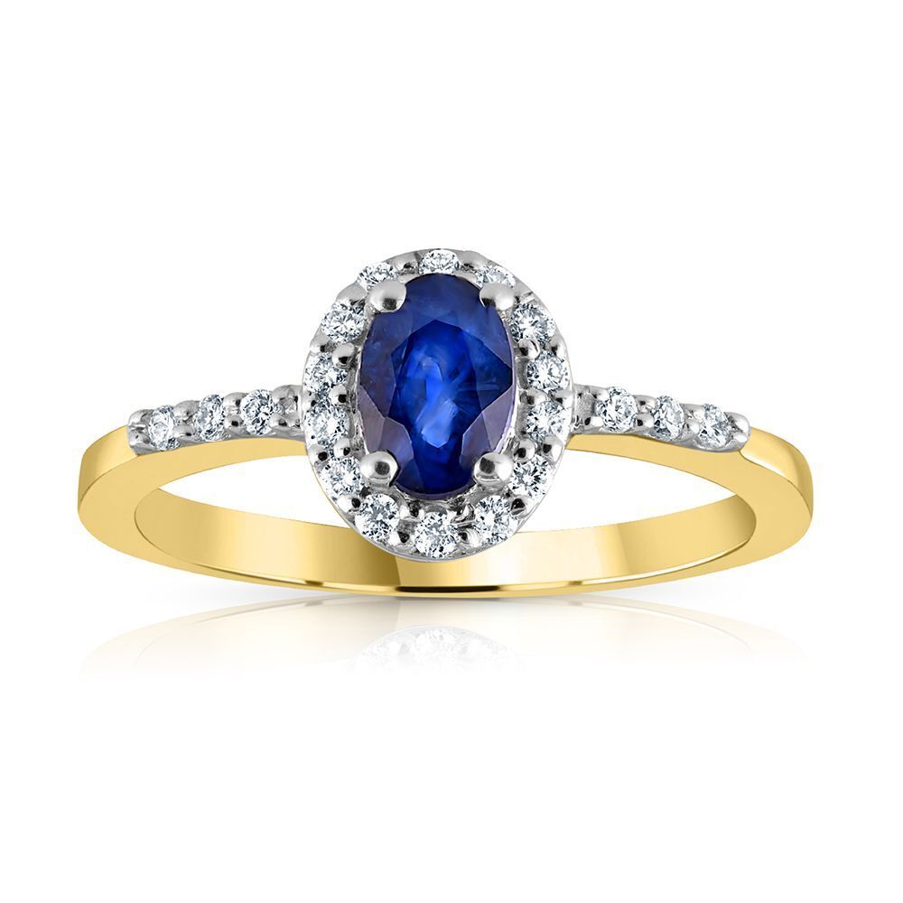 9ct 0.30ct Diamond & Oval Sapphire Yellow Gold Ring