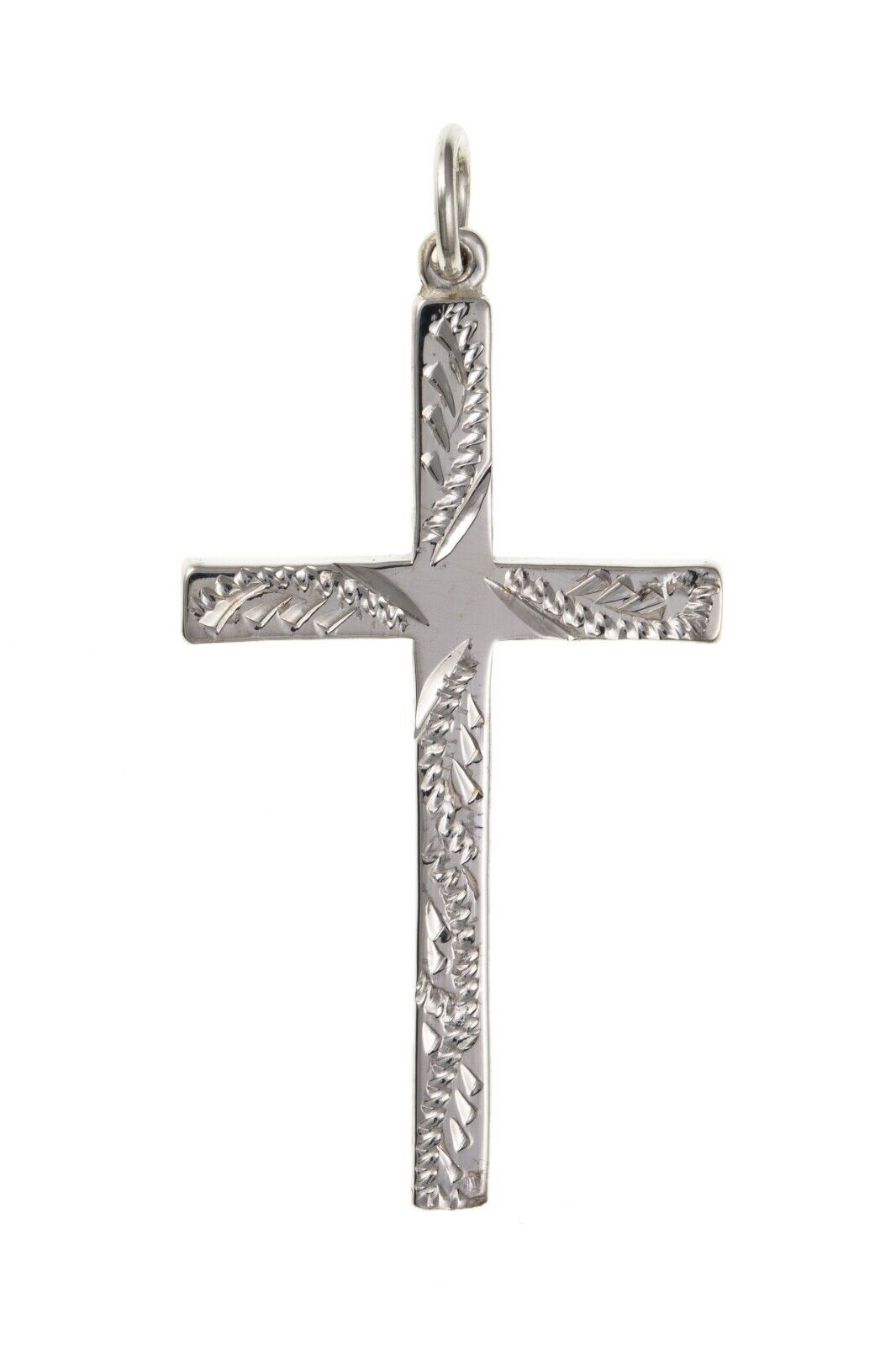 Sterling Silver Large Engraved Cross Pendant 925 Hallmark 39 x 21mm