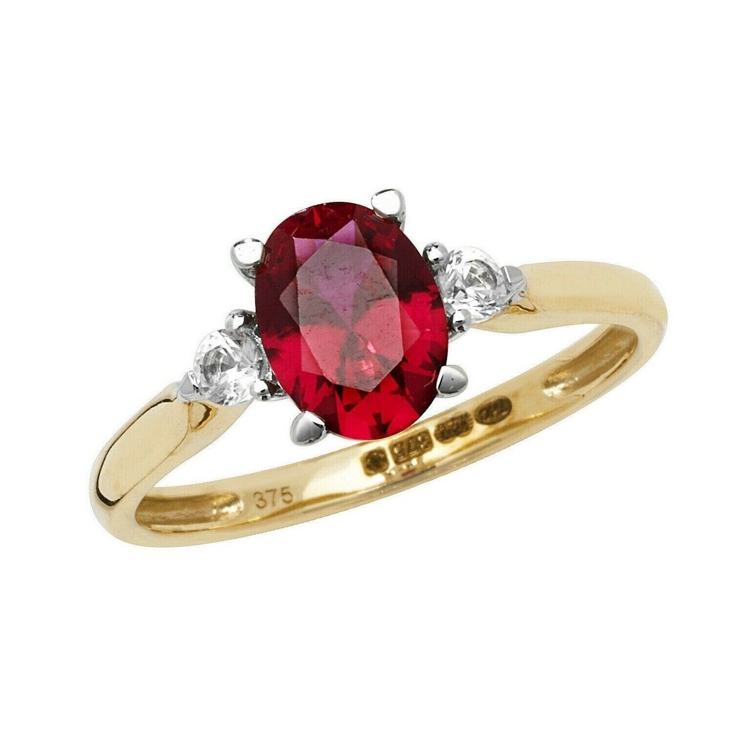 Yellow Gold Ruby Ring Solitaire Oval White Sapphire Engagement Hallmarked