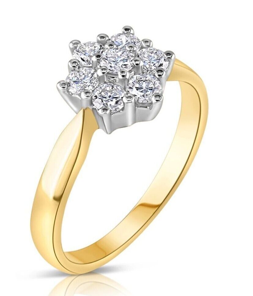 9ct Yellow Gold 0.50ctw Real Diamond Flower Cluster Ring