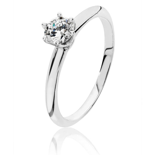 Sterling Silver 5mm Solitaire Ring Rhodium Plated 925 Hallmark Engagement