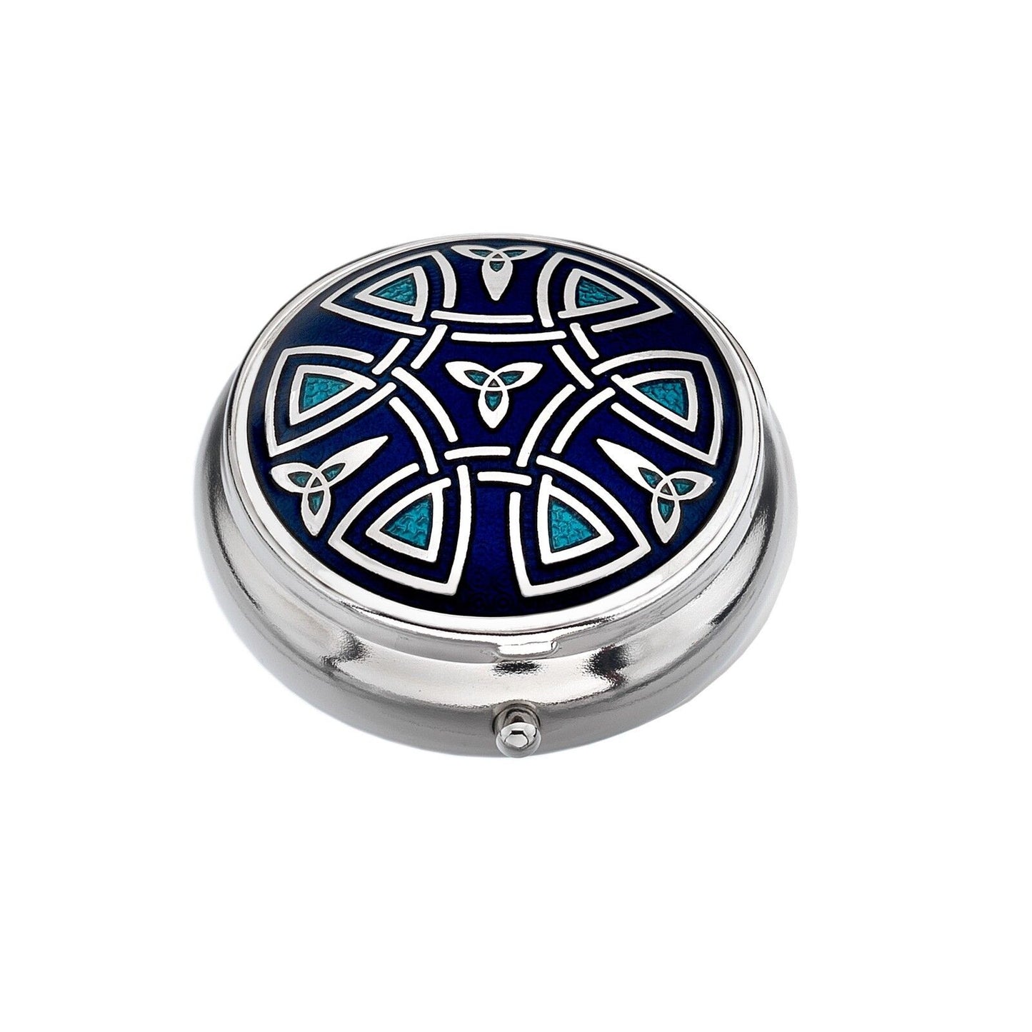 Pillbox Silver Plated Celtic Trinity Design Blue Brand New and Boxed