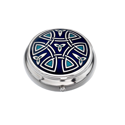 Pillbox Silver Plated Celtic Trinity Design Blue Brand New and Boxed