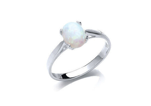 Solid Silver Opal Ring Solitaire 925 Hallmark