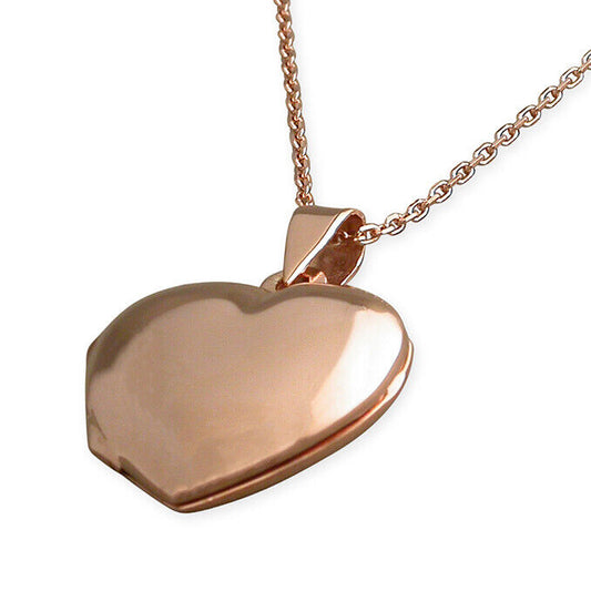 Rose Gold Heart Locket on Solid Sterling Silver 18" Chain 925 Hallmark