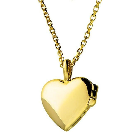 18ct Yellow Gold Plain Heart Locket on Solid Sterling Silver 16" Chain