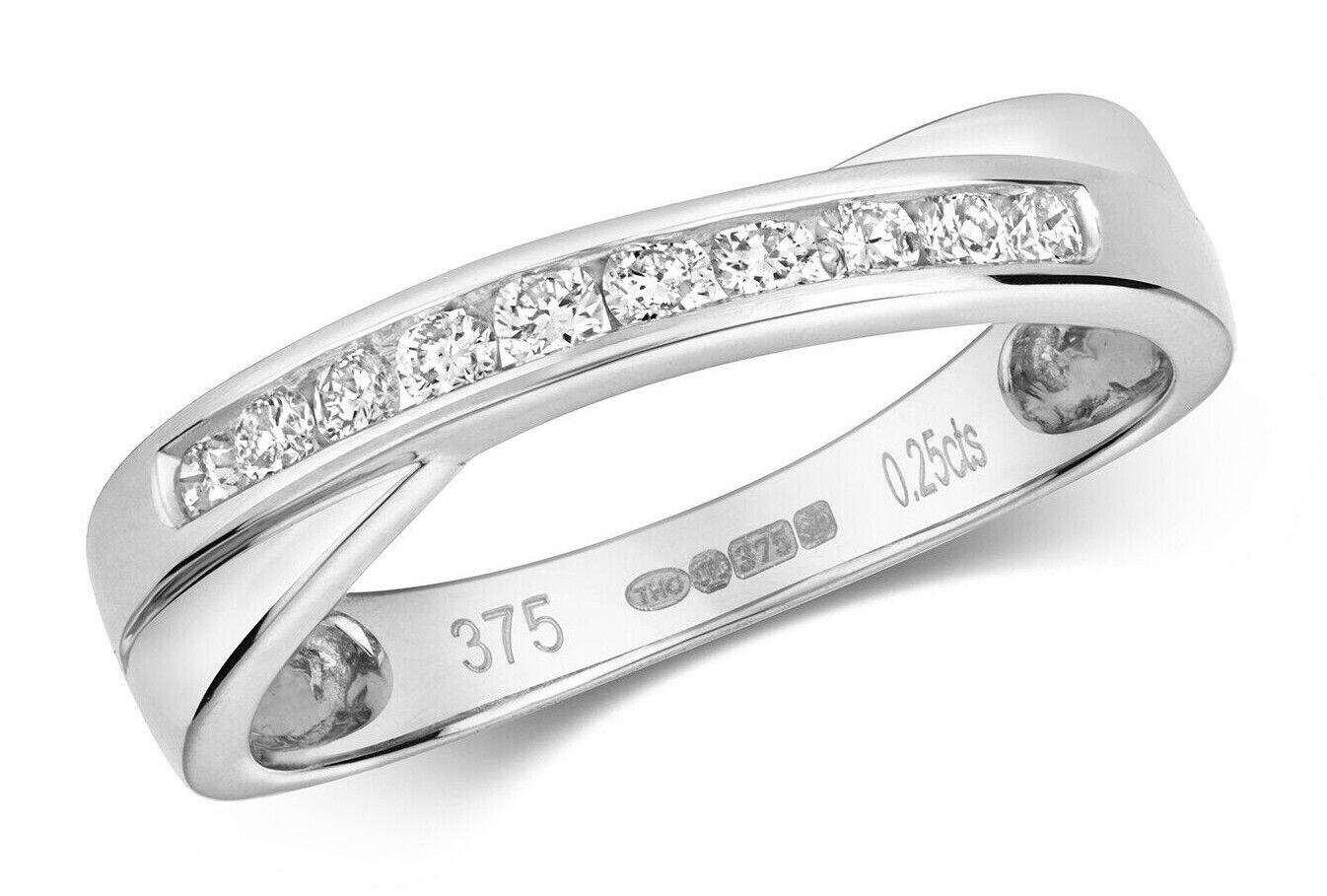 Real Diamond Crossover Eternity Ring 9ct White Gold Anniversary Band 0.25ctw