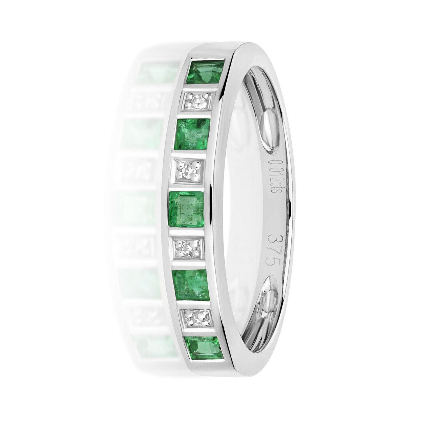 Real Emerald and Diamond Eternity Ring Solid White Gold Square Anniversary Band