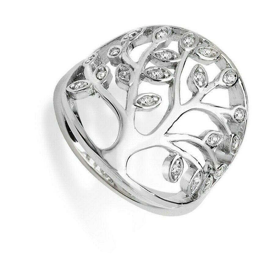 Large Tree of Life Ring Solid Sterling Silver Sparkling Gemstones