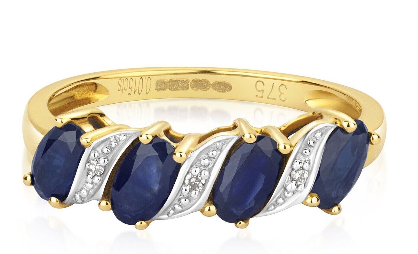 Real Sapphire and Diamond Eternity Ring 9ct Yellow Gold Anniversary Band