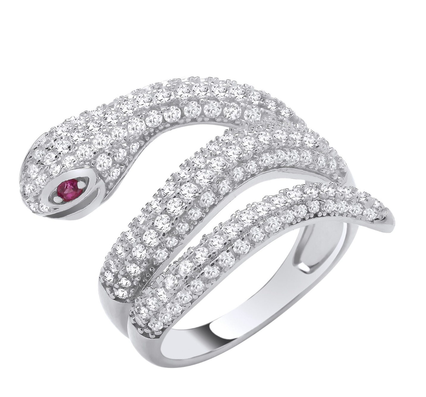 Sterling Silver Zircon Snake Serpent Ring Size J - Q British Made 925 Hallmarked