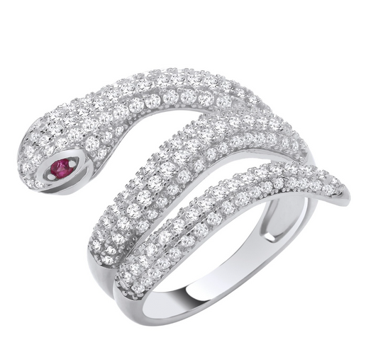 Sterling Silver Zircon Snake Serpent Ring Size J - Q British Made 925 Hallmarked