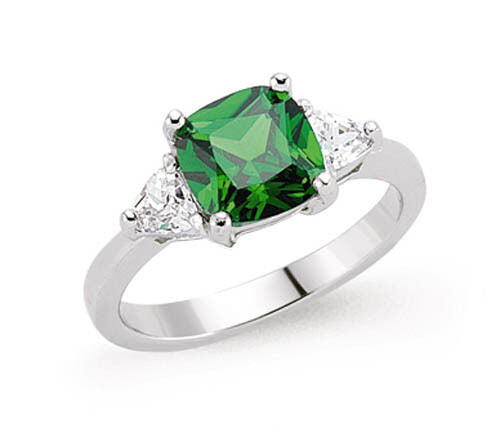Sterling Silver Emerald Ring 925 Hallmark Platinum Plated