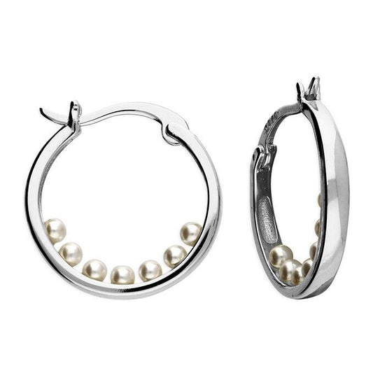Sterling Silver 17mm Pearl Boat Hoop Earrings 925 Hallmark