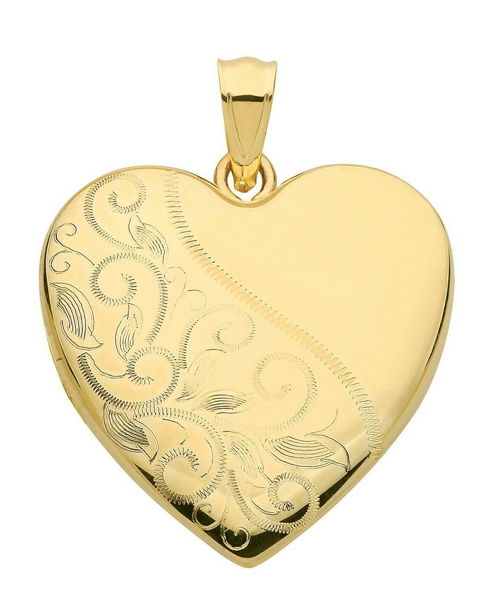 Yellow Gold Heart Locket Solid 9 Carat Hallmarked Half Patterned British Made