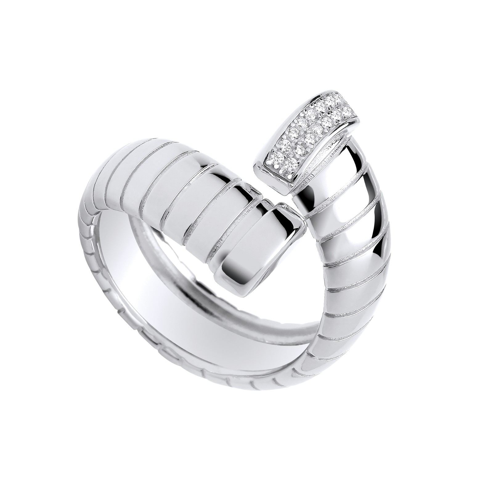 Sterling Silver Ribbed Cross Over Ring Sizes J - Q British Made 925 Hallmarked