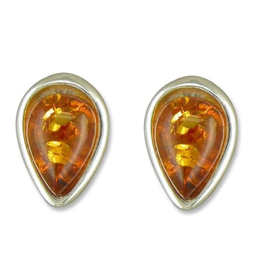 Cognac Amber Teardrop Stud Earrings 8 x 5mm Solid Sterling Silver 925
