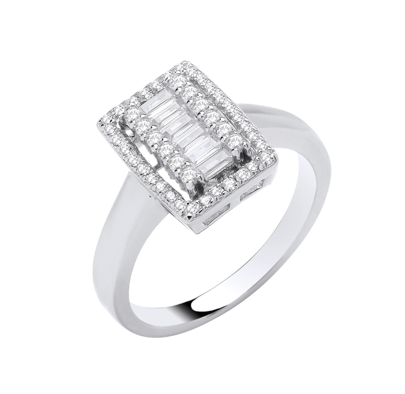 Sterling Silver Rectangular Halo Style Ring Size J - Q British Made 925 Hallmark