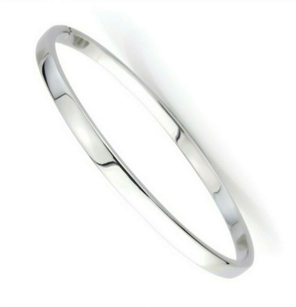 White Gold Hinged Bangle Simple Modern Hallmarked Ladies Bracelet