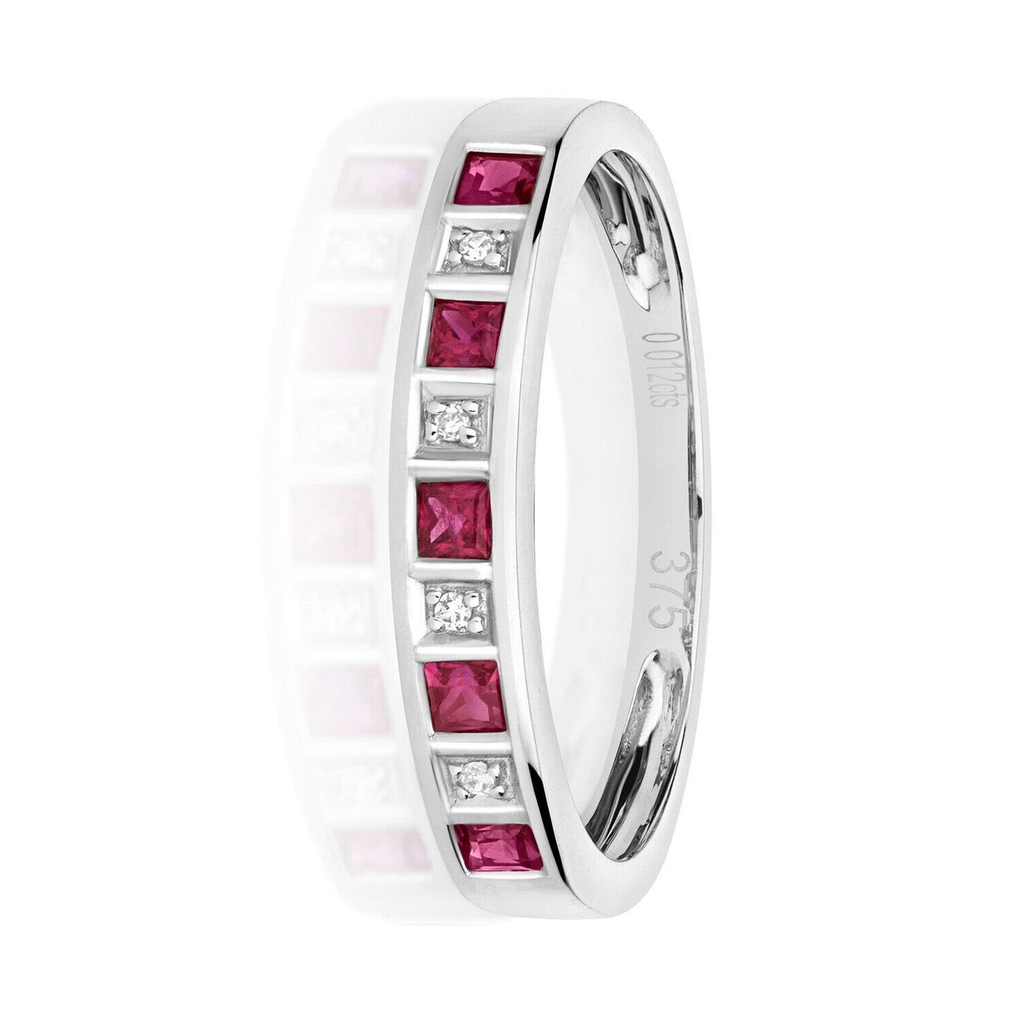 Real Ruby and Diamond Eternity Ring Solid White Gold Square Anniversary Band