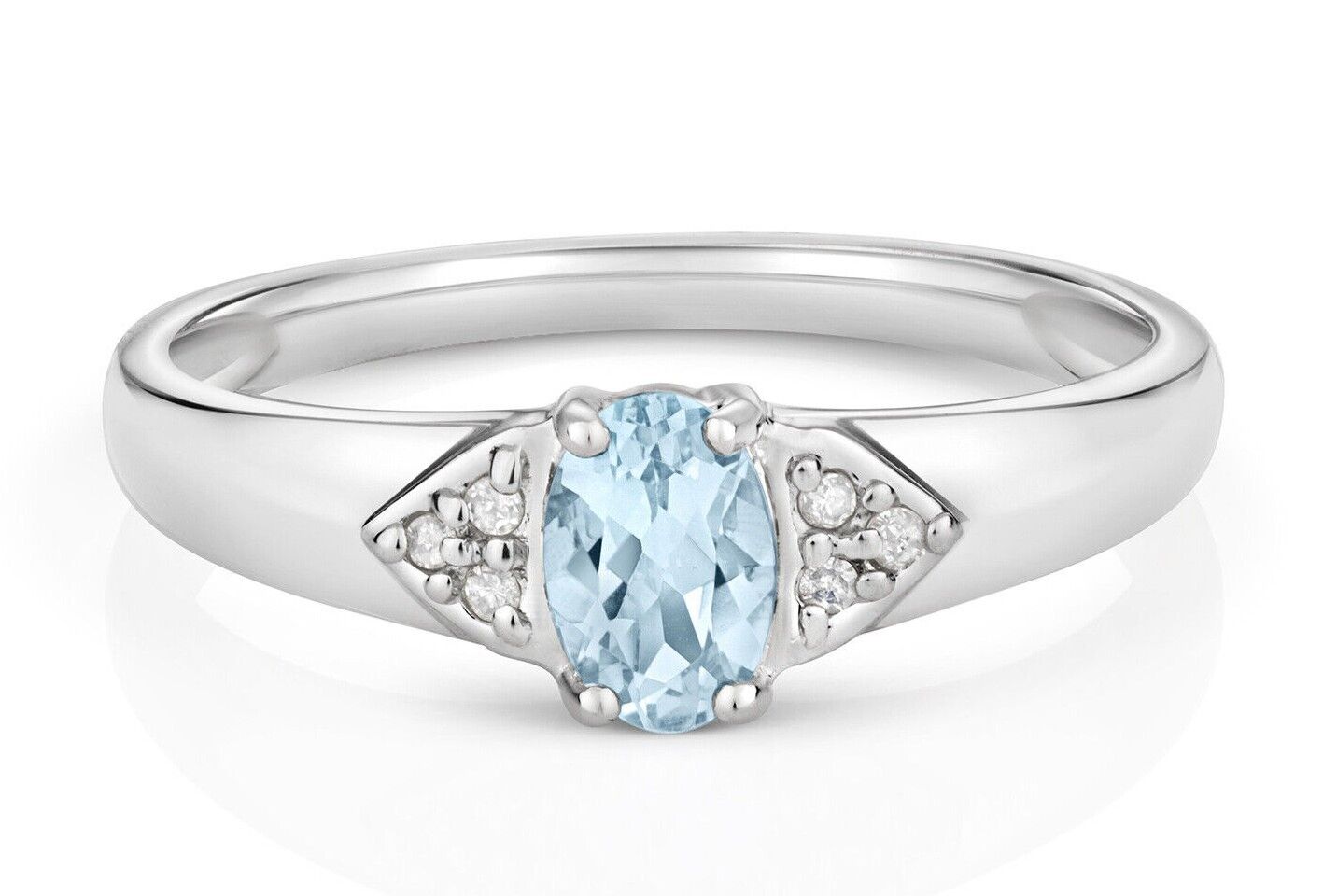 Aquamarine and Diamond Ring 9ct White Gold Oval Solitaire Real Stones Size J - Q