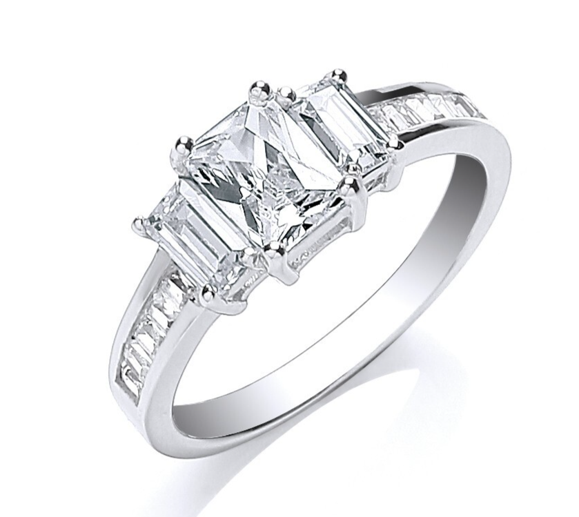 Sterling Silver Zircon Trilogy Ring Sizes J-Q British Made Silver 925 Hallmark