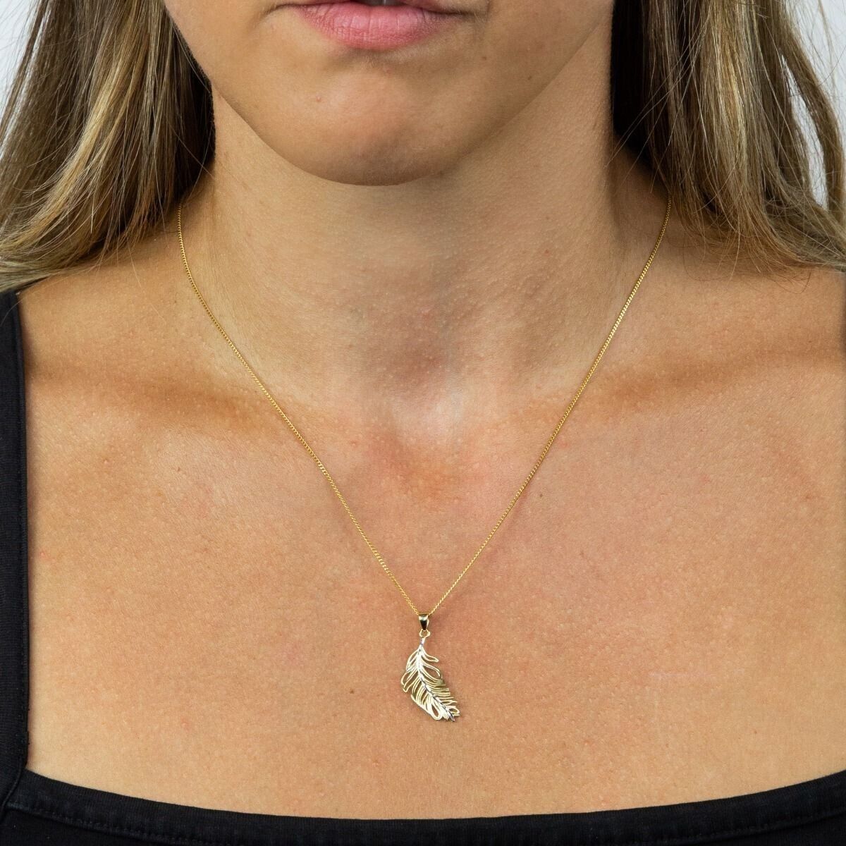 Feather Pendant and Earrings Set 9 Carat Gold Hallmarked 16, 18 or 20" Chain