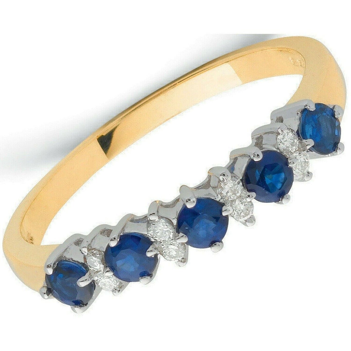 9ct Yellow Gold 0.12ct Diamond & 0.65ct Blue Sapphire Eternity Ring